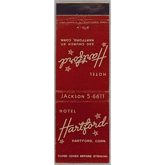 Hotel Hartford Other - Front Strike Matchbook Cover Hotel Hartford Hartford CT Connecticut